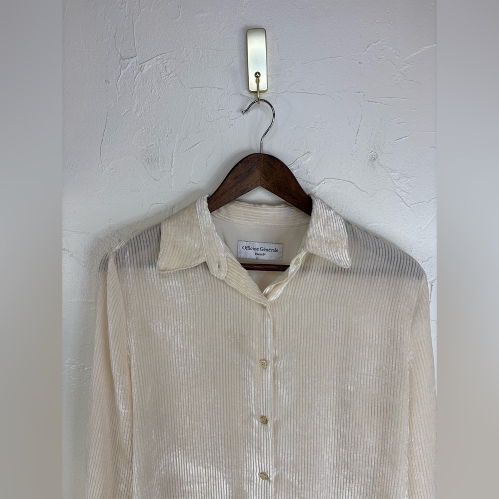 OFFICINE GENERALE $515 Designer Velvet Silk Corduroy Shirt Blouse Top Button Up - Picture 8 of 15